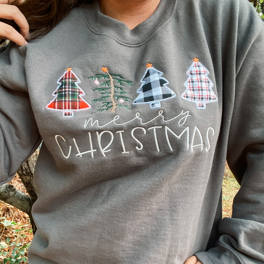 Christmas Trees Appliqué Sweatshirt | Embroidered