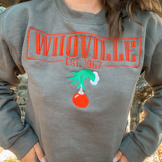 Whoville Holiday Grinch Christmas Sweatshirt | Embroidered