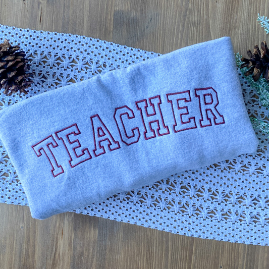 Teacher Outline Curved Block Sweatshirt | Embroidered