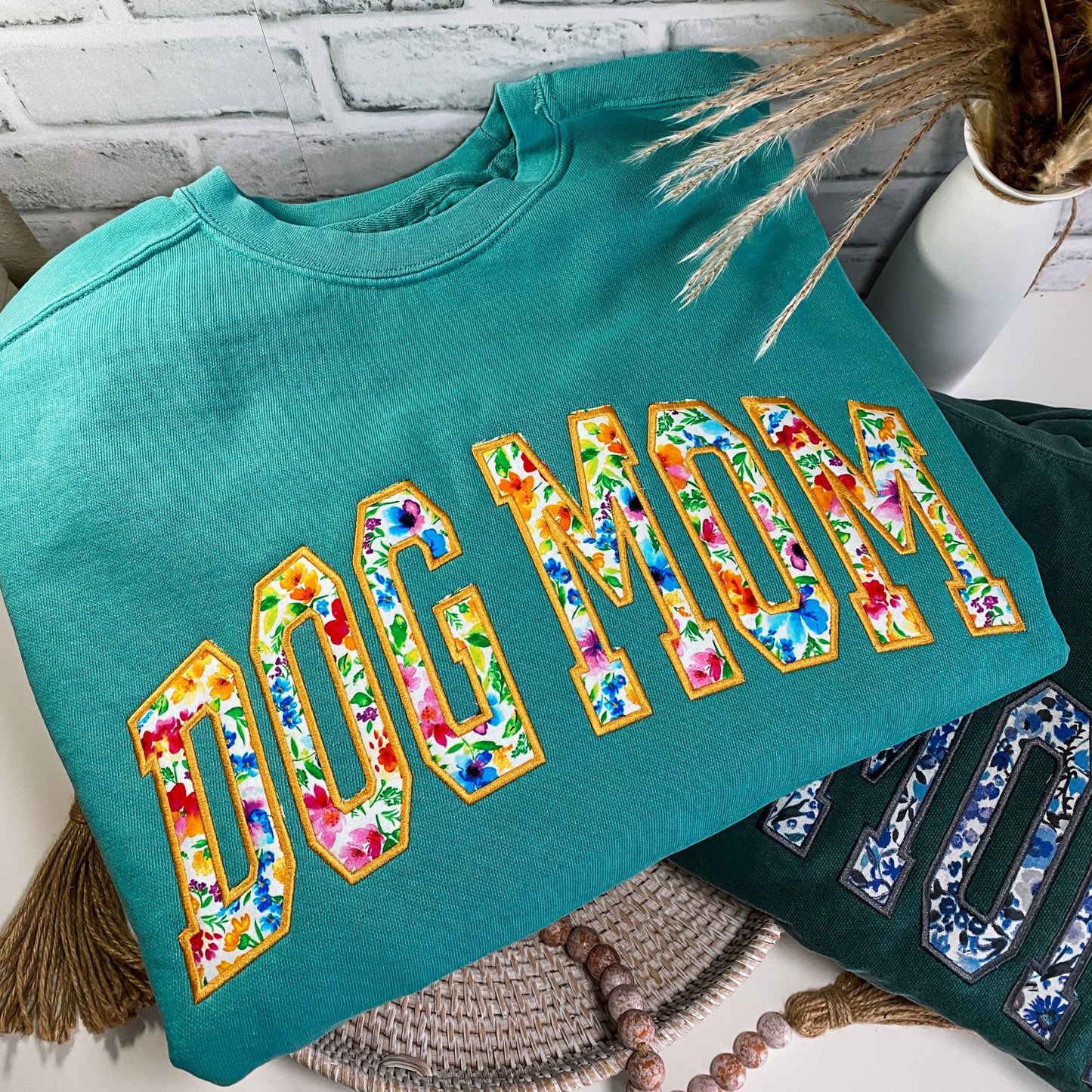 Custom Arched Text Appliqué Sweatshirt | Embroidered