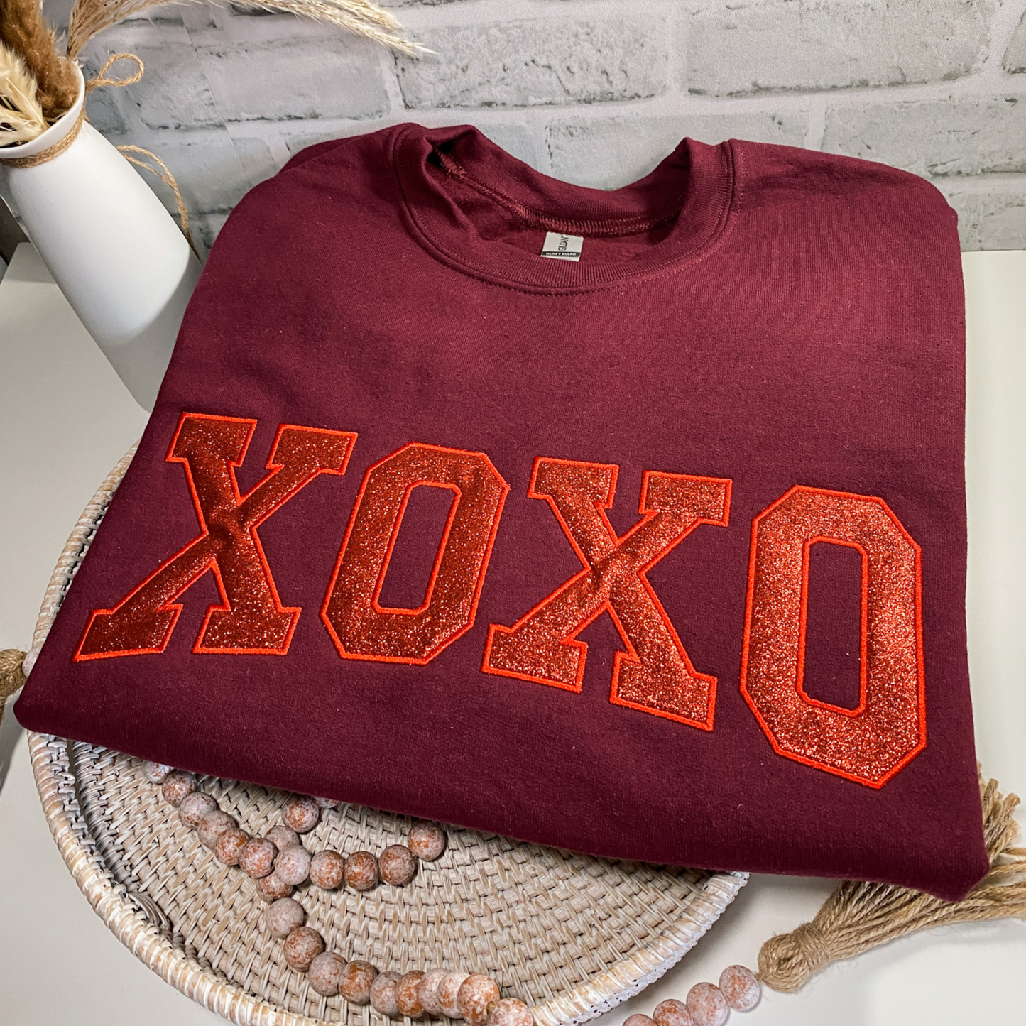 XOXO Glitter Valentine's Appliqué Sweatshirt | Embroidered