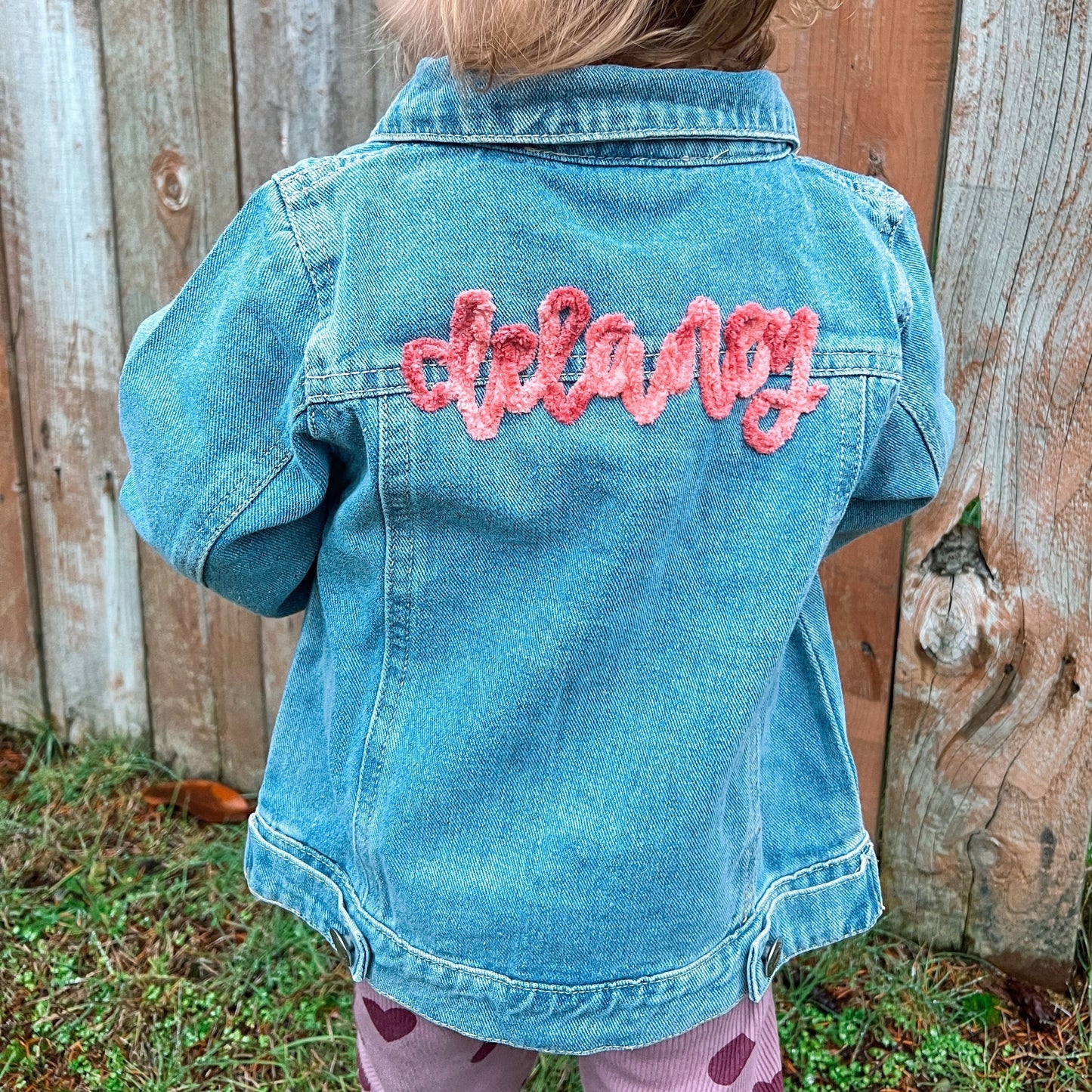 Personalized Infant Yarn Name Jean Denim Jacket Embroidered