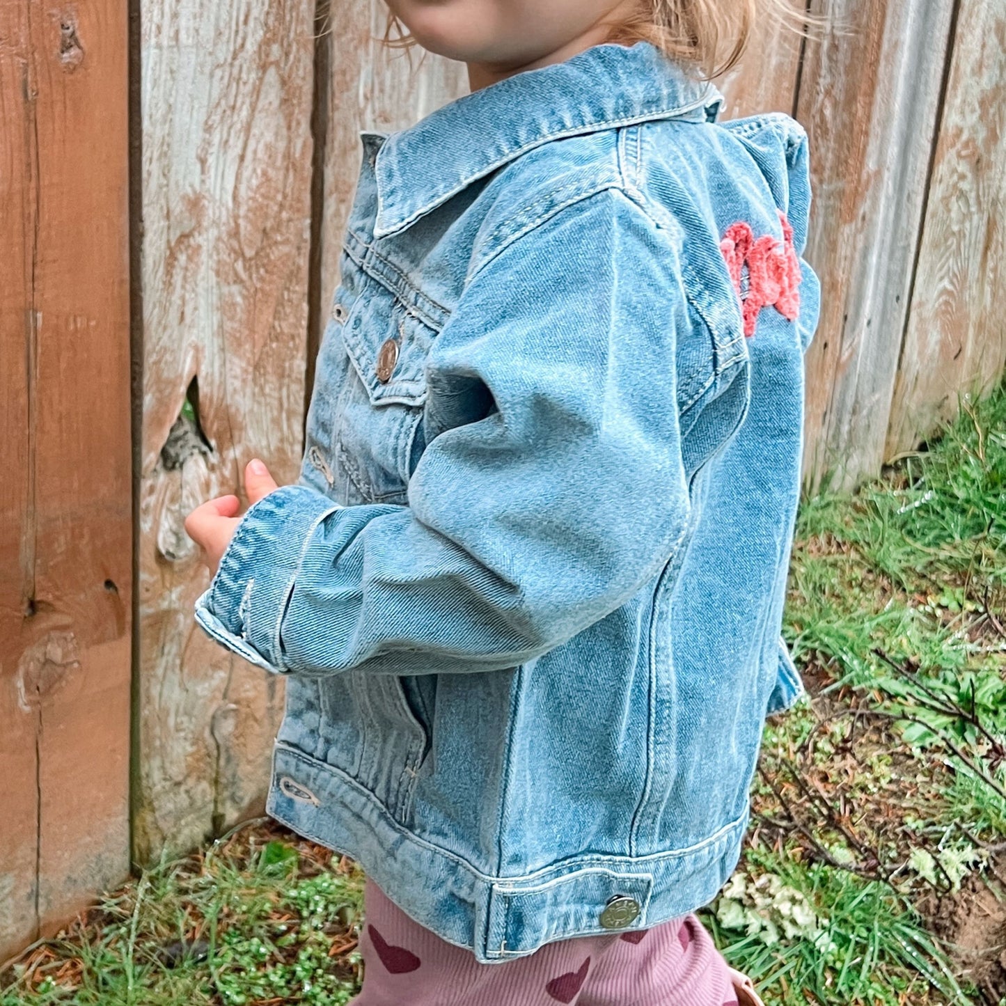 Personalized Infant Yarn Name Jean Denim Jacket Embroidered