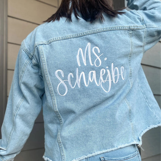 Custom Cropped Embroidered Name Denim Jacket