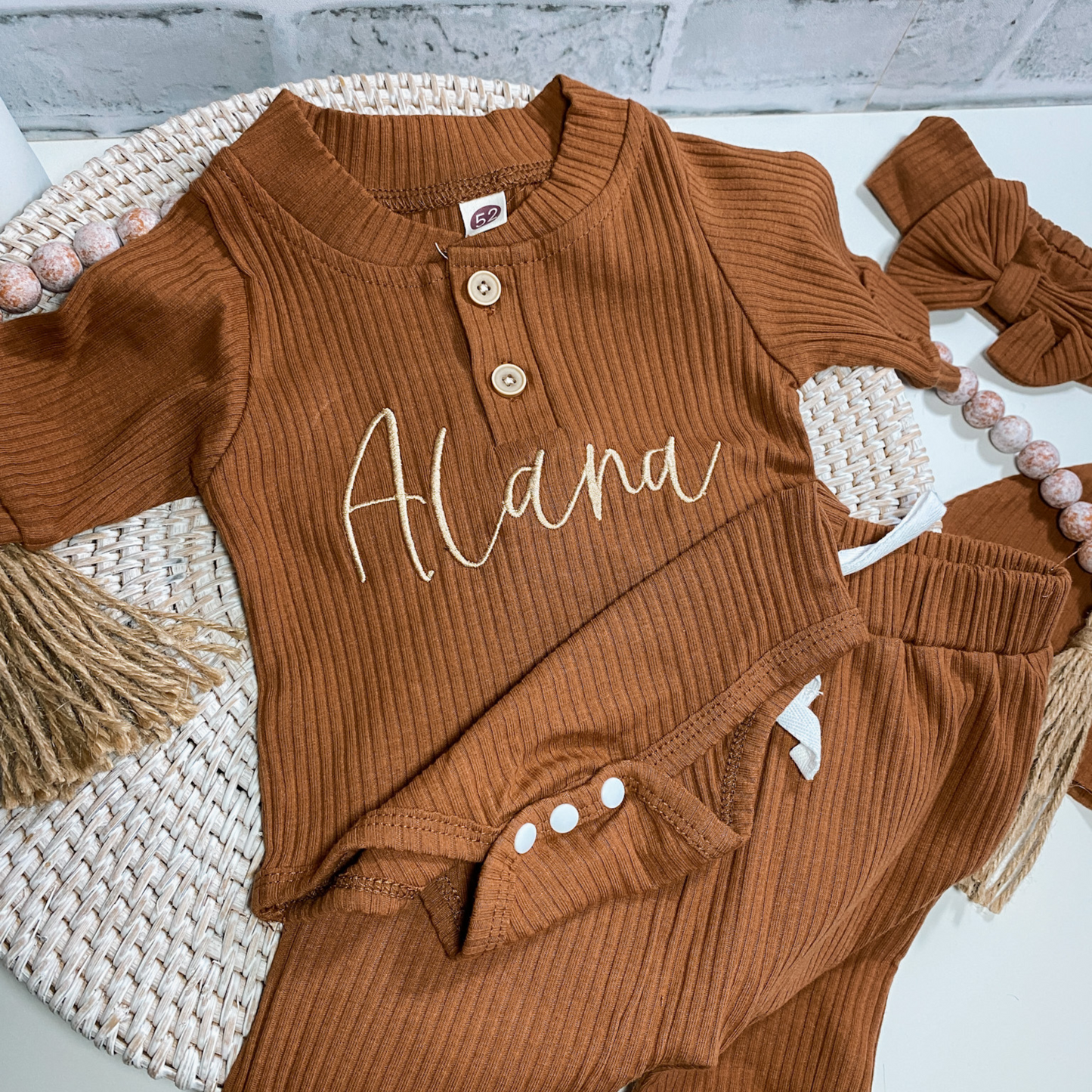 Personalized Long Sleeve Ribbed Infant Outfit | Embroidered Baby Apparel