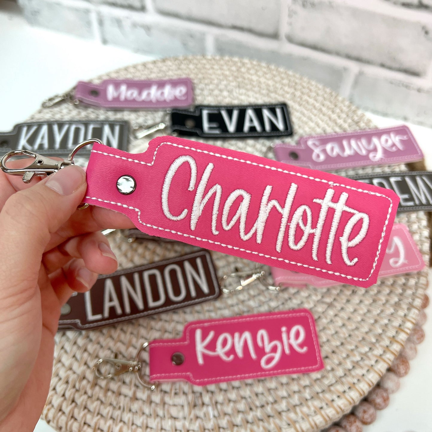 Embroidered Name Keychain Rectangle | Silky Smooth Leather