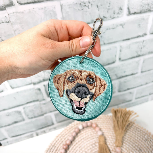 Embroidered Custom Dog Photo Drawing Circle Keychain