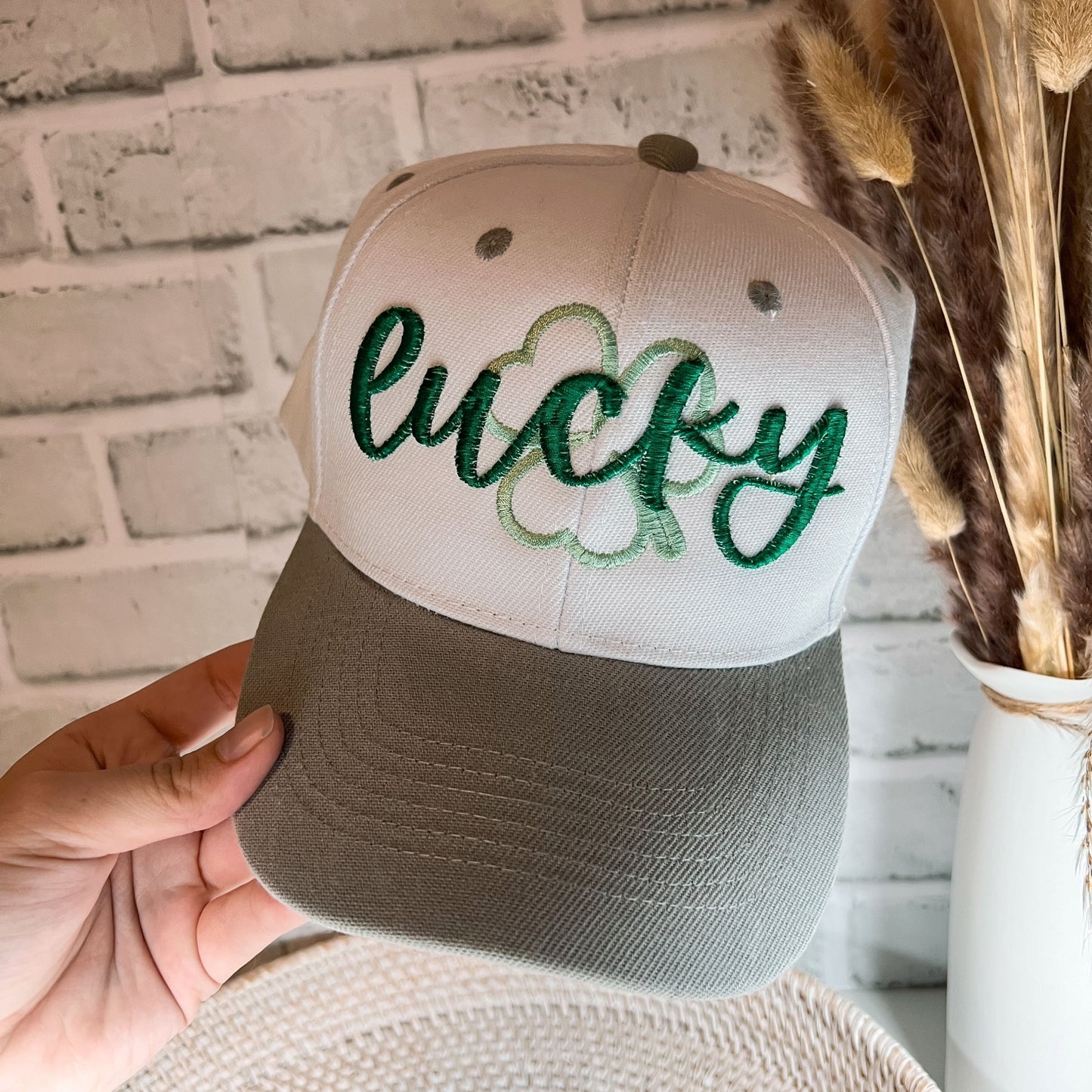 Lucky Script Puff Clover Hat | Embroidered Apparel