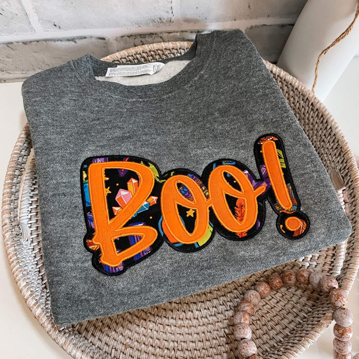 Boo Script Appliqué Halloween Sweatshirt | Embroidered