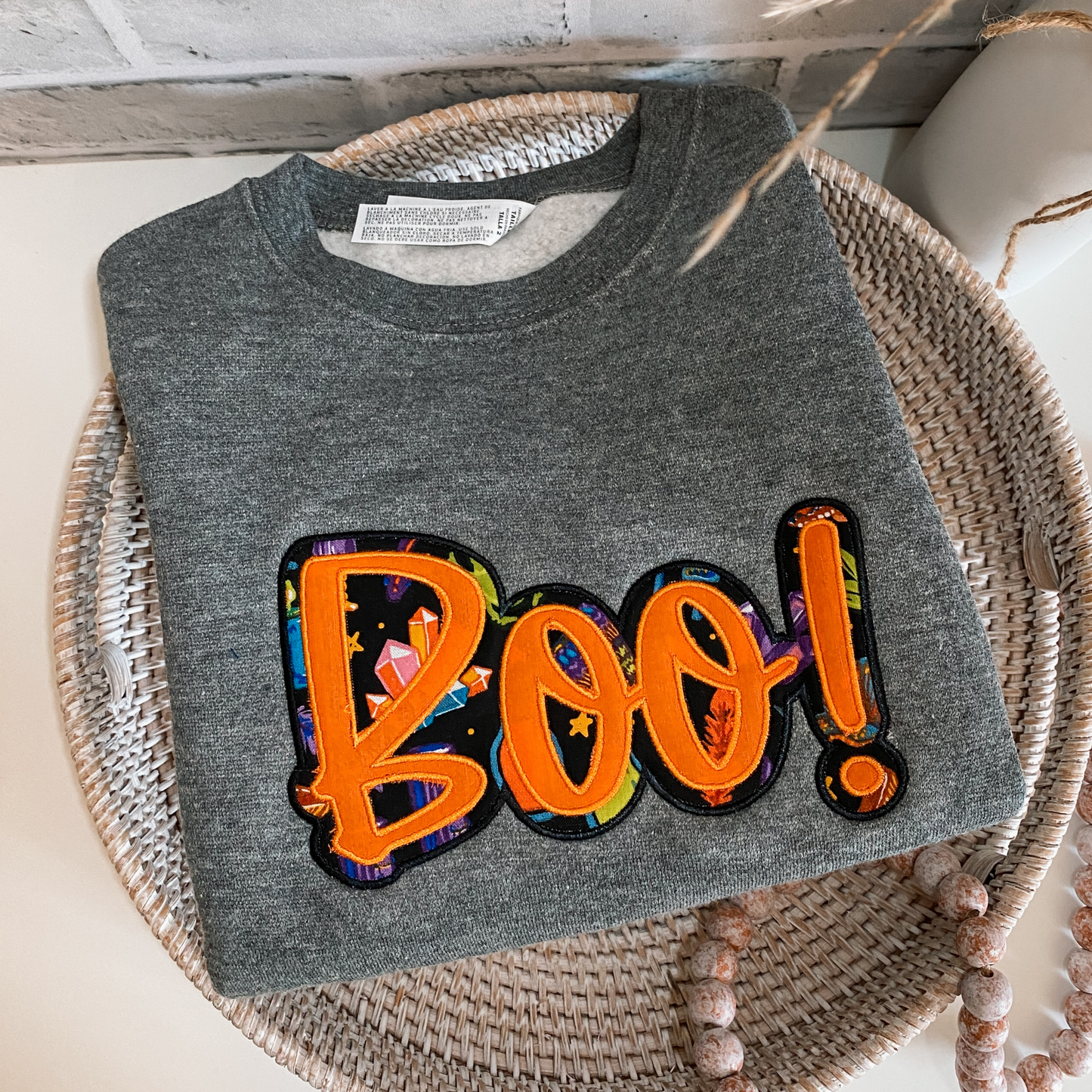 Boo Script Appliqué Halloween Sweatshirt | Embroidered