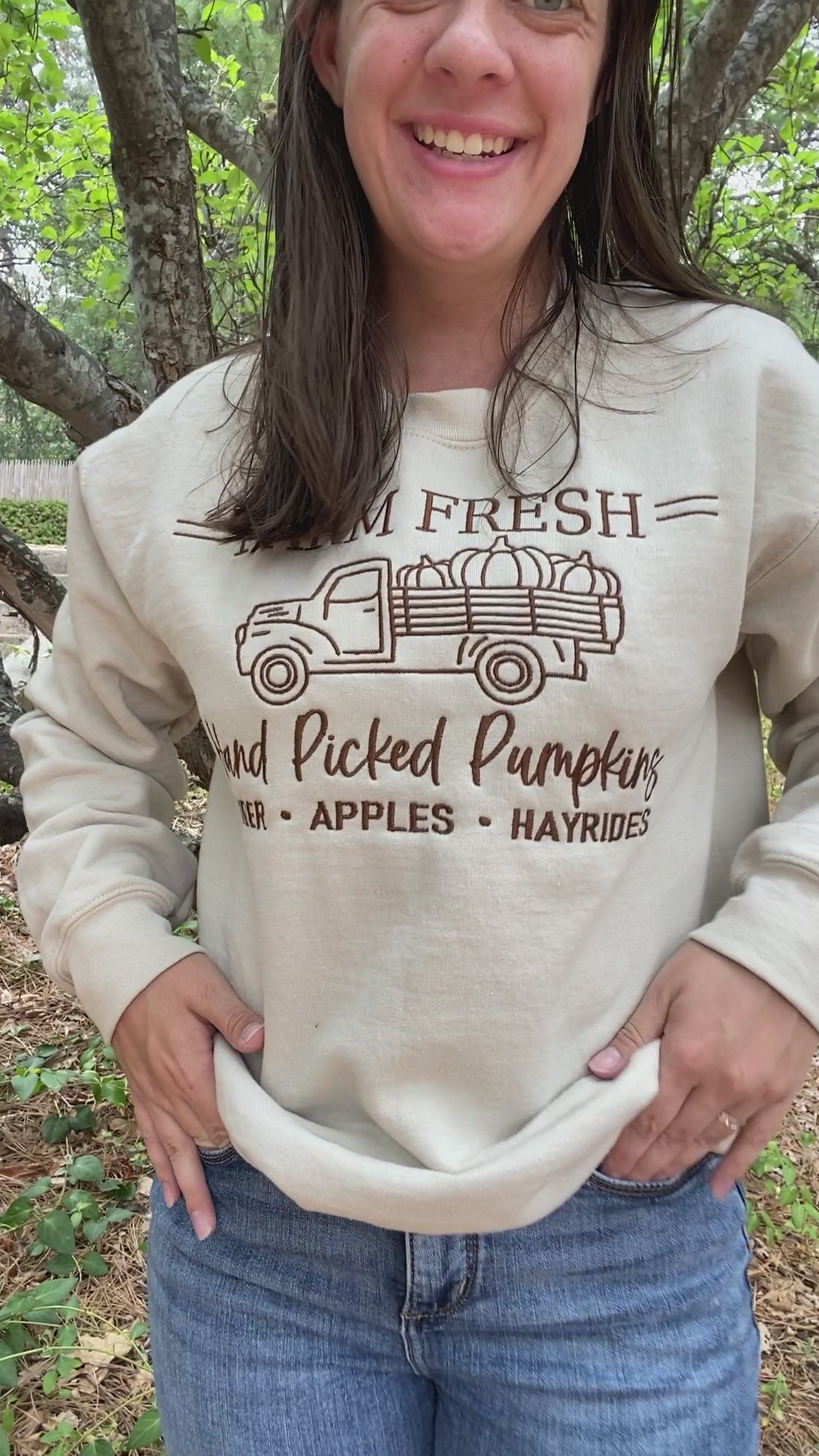 Farm Fresh Hand Picked Pumpkins Sweatshirt Embroidered Kewteepie