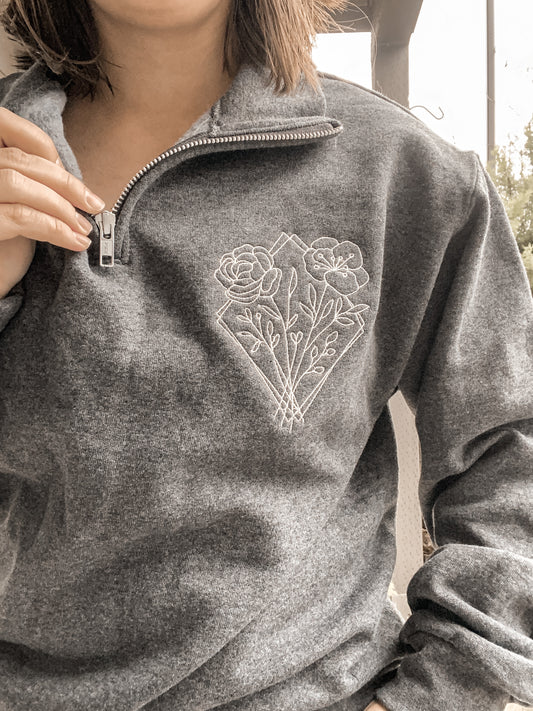 Floral Diamond Quarter Zip | Embroidered Apparel Sweatshirt