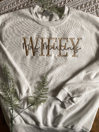 Personalized Wifey Last Name Script Crewneck | Embroidered