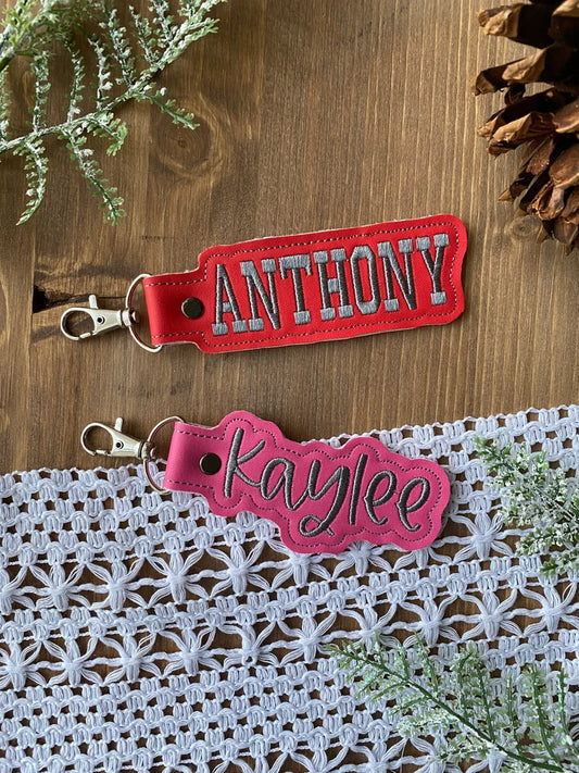 Embroidered Name Keychain Fob | Silky Smooth Leather