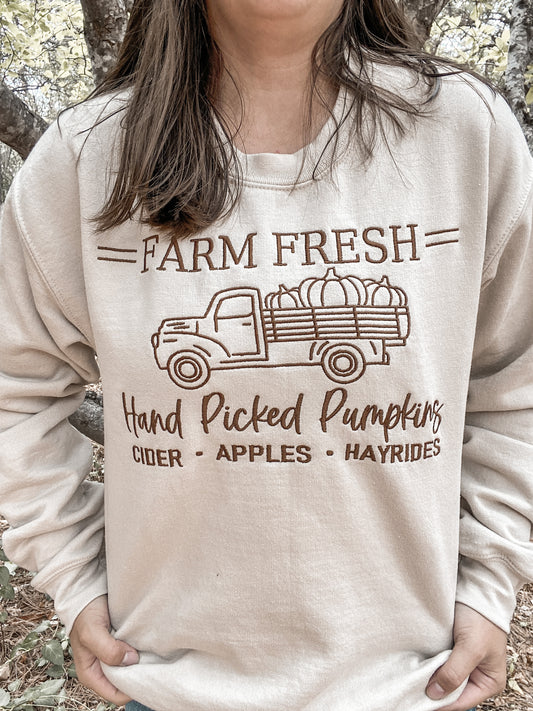 Farm Fresh Hand Picked Pumpkins Sweatshirt | Embroidered