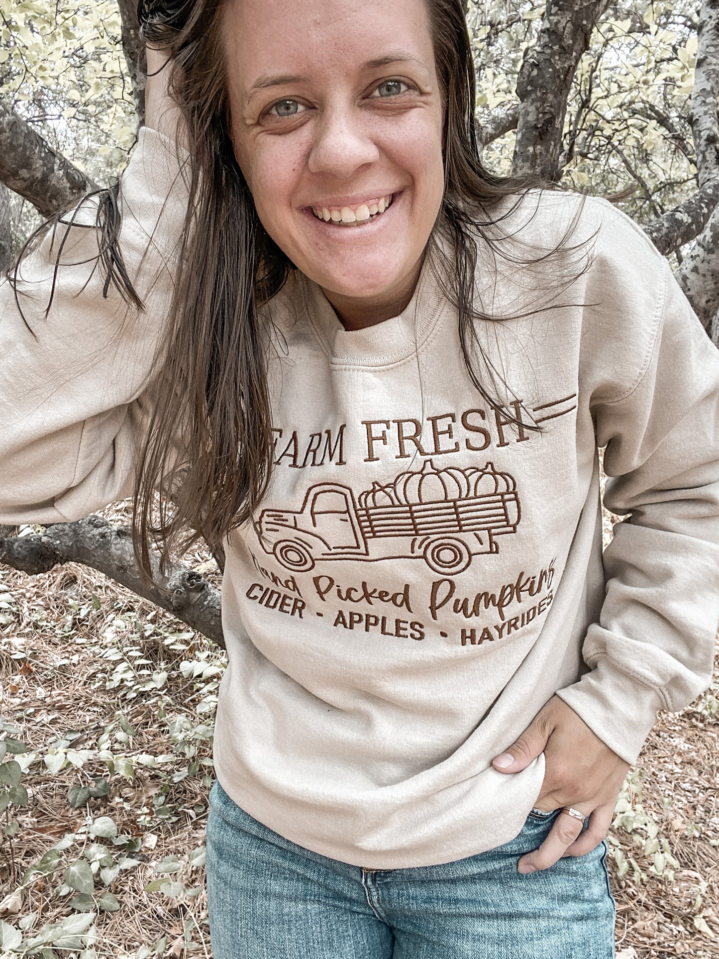 Farm Fresh Hand Picked Pumpkins Sweatshirt | Embroidered Apparel
