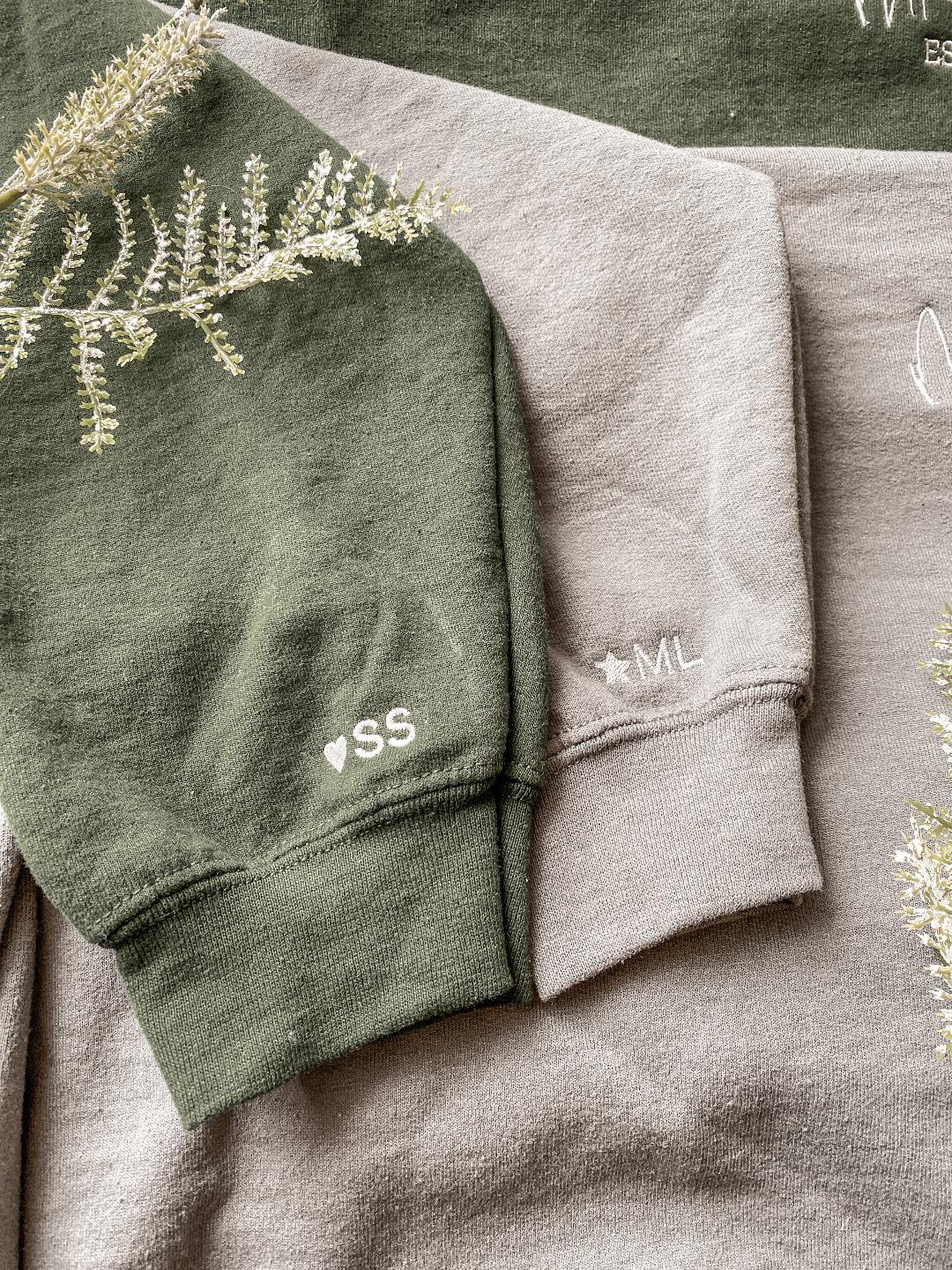 Custom Initials on the Sleeve | Include this listing in a purchase of your crewneck/jacket